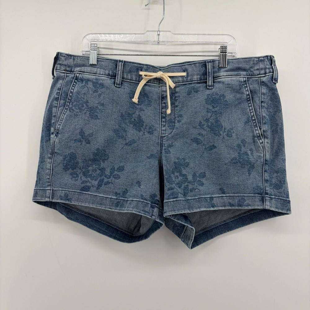 Torrid Womens 0 / 12 Blue Denim Shorts Floral Drawstring Elastic Back Stretch